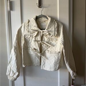 Avec Les Filles Cream Quilted Cotton Front Tie Jacket